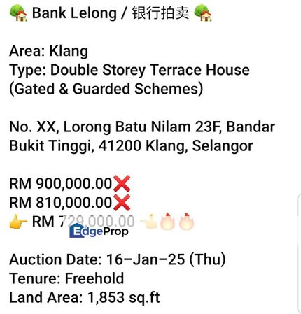 Bank Lelong-Bandar Bukit Tinggi, Klang (2 Storey), Selangor, Klang