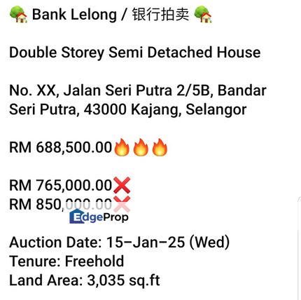 Bank Lelong-Bandar Seri Putra (Semi D), Selangor, Bangi