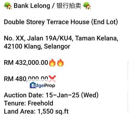 Bank Lelong-Taman Kelana Klang ( 2 storey), Selangor, Klang