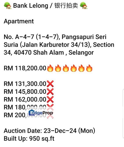 Bank Lelong- Pangsapuri Seri Suria, Shah Alam, Selangor, Shah Alam