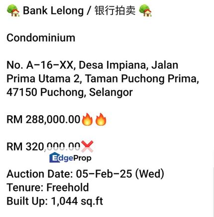 Bank Lelong-Desa Impiana (Condo), Selangor, Puchong