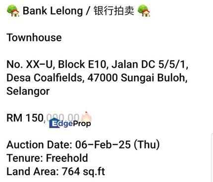 Bank Lelong-Desa Coalfields (Town house), Selangor, Sungai Buloh