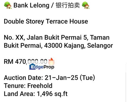 Bank Lelong-Taman Bukit Permai,Kajang 2 storey, Selangor, Cheras South