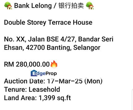 Bank Lelong-Bandar Seri Ehsan Banting, Selangor, Banting