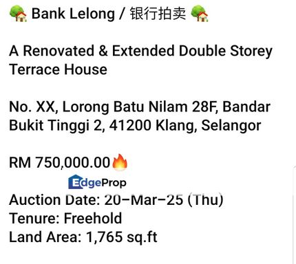 Bank Lelong- Bandar Bukit Tinggi 2 ( 2 storey), Selangor, Klang