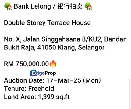 Bank Lelong-Bandar Bukit Raja Klang (2 storey), Selangor, Klang