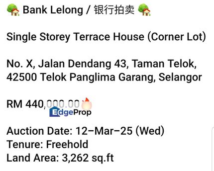 Bank Lelong-Taman Telok, Telok Panglima Garang (S/Storey), Selangor, Telok Panglima Garang