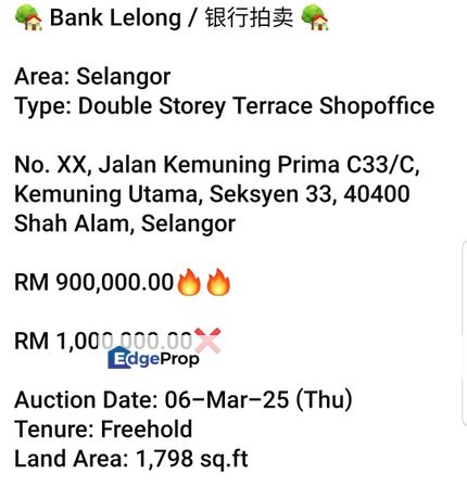 Bank Lelong-Kemuning Utama Shah Alam (2 storey), Selangor, Shah Alam