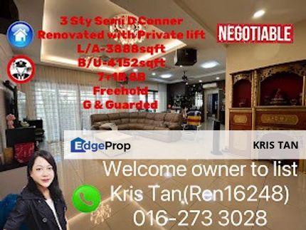 Sunville Residence,Freehold 3 Sty Semi D,Private lift,Renovated,Conner, Selangor, Kajang