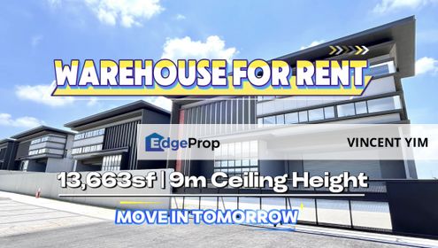 Elmina Warehouse for Rent - 13,663 SQFT Semi-D | 200A Power | 9m Ceilings | Prime Logistics Location, Selangor, Sungai Buloh