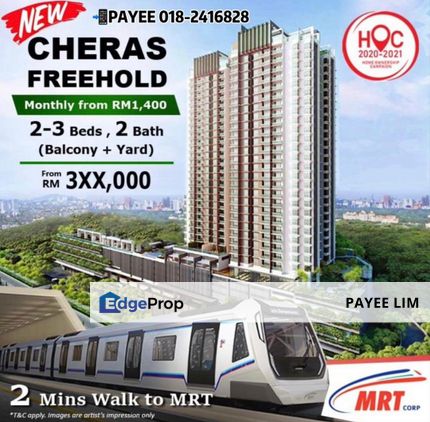Cheras FREEHOLD MRT project 3R2B with Balcony , Selangor, Cheras
