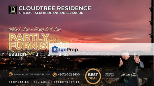 CloudTree Residence 3 Bedroom 2 Bathroom Partly Funished For Rent with 2 Car Park, Selangor, Seri Kembangan