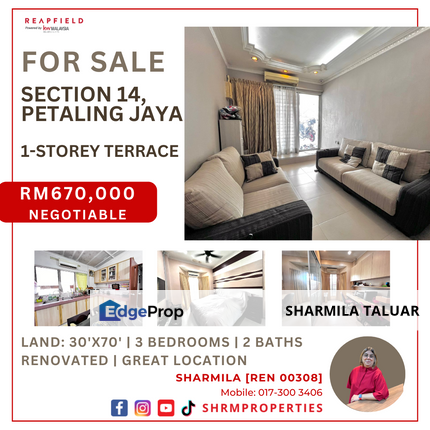 🏠 1-Storey Link for Sale at Section 14, PJ Petaling Jaya | Renovated | Great Location 🏠, Selangor, Petaling Jaya