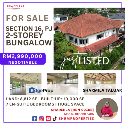 🏠 2-Storey Bungalow House For Sale in Seksyen 16, Section 16, PJ, Petaling Jaya | Quiet Location | Big Built-up 🏠, Selangor, Petaling Jaya