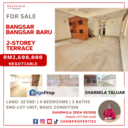 🏠 2-Storey Link for Sale at Bangsar Baru, Bangsar, KL, Kuala Lumpur |  End-Lot Unit | Basic Condition 🏠, Kuala Lumpur, Bangsar