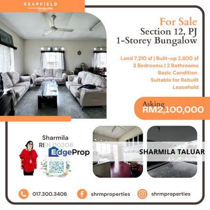 🏠 1-Storey Bungalow House For Sale in Section Section 12 PJ Petaling Jaya | Basic Condition 🏠, Selangor, Petaling Jaya