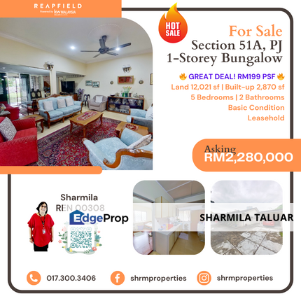 🏠 1-Storey Bungalow House For Sale in Section 52, Off Jalan Utara, Petaling Jaya PJ | Big Land | Super Deal RM199psf! 🏠, Selangor, Petaling Jaya