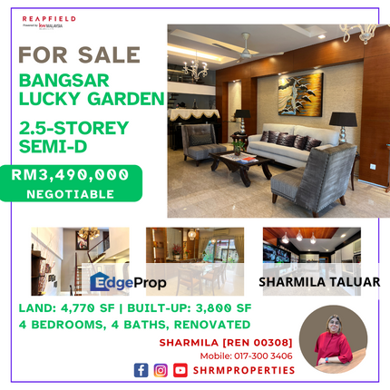 🏠 2.5-Storey Semi-Detached For Sale in Lucky Garden, Bangsar, KL, Kuala Lumpur | Renovated | Move-In Ready 🏠, Kuala Lumpur, Bangsar