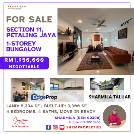 🏠 1-Storey Bungalow For Sale in Section 11, Seksyen 11, PJ, Petaling Jaya | Renovated | Move-In Ready 🏠, Selangor, Petaling Jaya