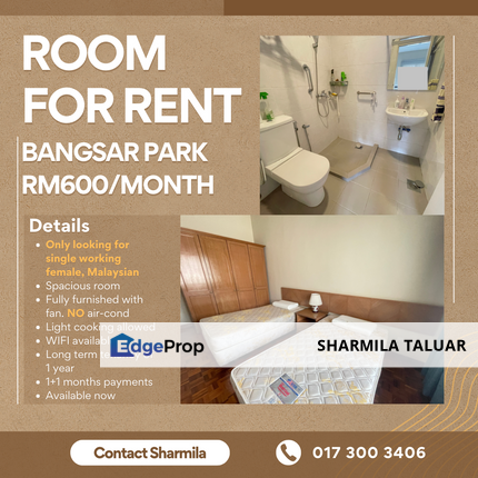 Room for Rent | Walking distance to Bangsar Village & commercial centre, Kuala Lumpur, Bangsar