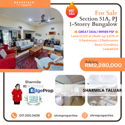 🏠 1-Storey Bungalow House For Sale in Section 52, Off Jalan Utara, Petaling Jaya PJ | Big Land | Suitable for Commercial Use 🏠, Selangor, Petaling Jaya