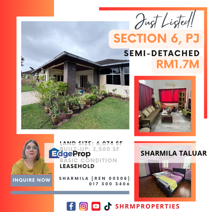 🏠1-Storey Semi-D for Sale at Seksyen 6, Section 6, PJ, Petaling Jaya | Basic Condition | Quiet Location 🏠, Selangor, Petaling Jaya