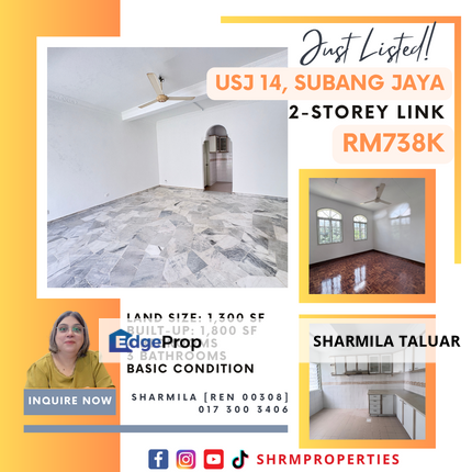 🏠 2-Storey Link for Sale in USJ14, USJ 14, Subang Jaya | Basic Condition 🏠, Selangor, USJ
