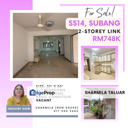 🏠 2-Storey Link for Sale at SS14, SS 14 Subang, Jaya | Basic Condition 🏠, Selangor, Subang Jaya