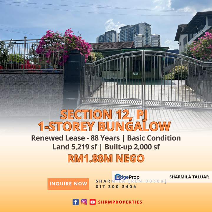 Seksyen 12 Petaling Jaya, 1-Storey Bungalow, For Sale, Basic Condition, Selangor, Petaling Jaya