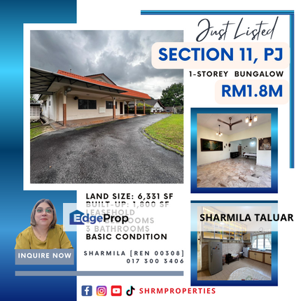 🏠 1-Storey Bungalow House for Sale in Section 11, Petaling Jaya PJ | Basic Condition🏠, Selangor, Petaling Jaya
