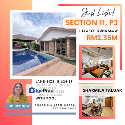 🏠 1-Storey Bungalow House for Sale in Section 11, PJ, Petaling Jaya | With Swimming Pool 🏠, Selangor, Petaling Jaya