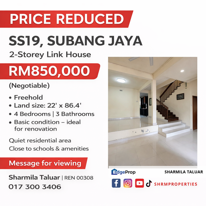 SS 19 Subang Jaya, 2-Storey Link Terrace, For Sale, Basic Condition, Selangor, Subang Jaya
