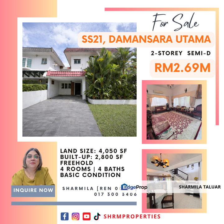 SS 21 Damansara Utama, Petaling Jaya, 2-Storey Semi-Detached, For Sale, Basic Condition, Selangor, Petaling Jaya