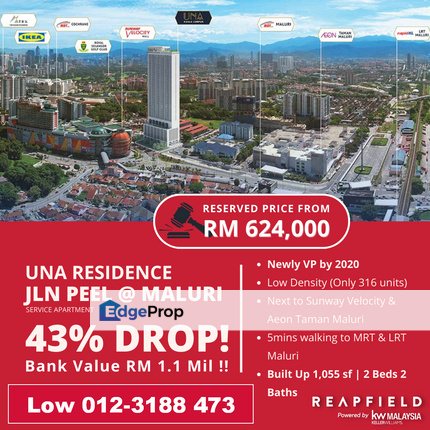 UNA Serviced Apartment 2 Rooms 2 Baths Auction Unit High Floor For Sale , Kuala Lumpur, KL City