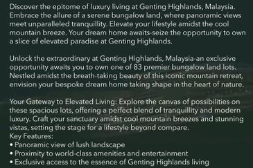 Luxury Hilltop Villas Land Genting Highlands Malaysia