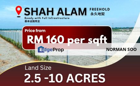  2.5- 10 acre | RM 160 per sqft Industrial Land For Sale, Selangor, Shah Alam