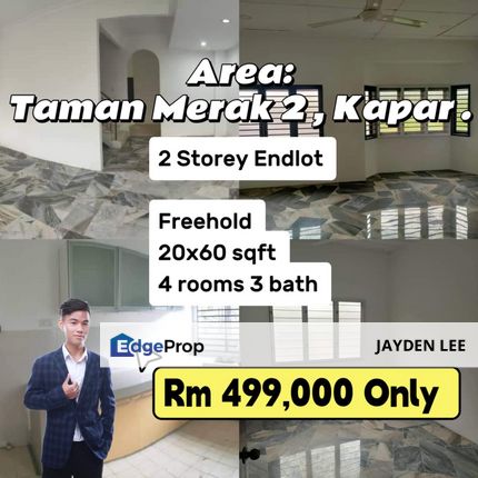 Endlot 2 Storey Taman Merak Jalan Raja Nala Kapar 20X60sqft RM 499 k, Selangor, Kapar 