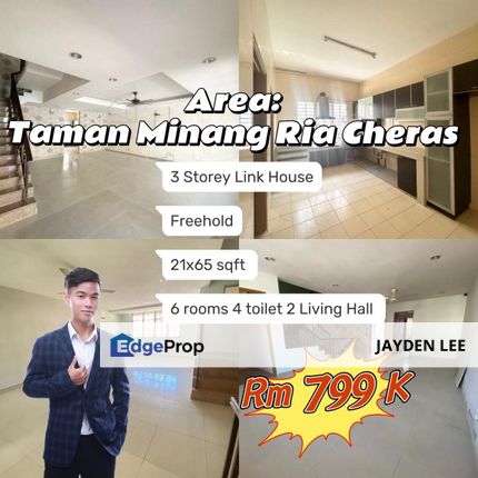 2.5 Storey Link House Taman Minang Ria Cheras Freehold 799 k only, Selangor, Batu 9th Cheras