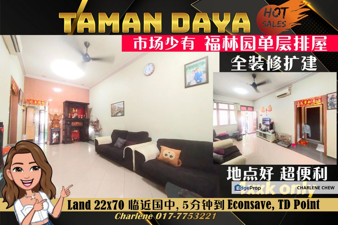 Taman Daya Single Storey Fully Renovated Hot Area Good Location for