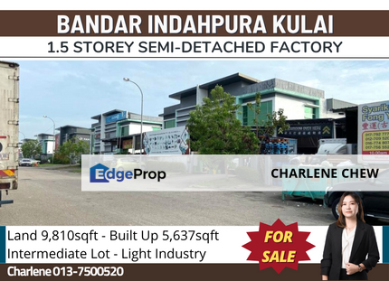 Kawasan Perindustrian Indahpura Kulai  1.5 Storey Semi D Factory (Sale), Johor, Kulai