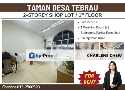 Taman Desa Tebrau Shop Lot 1st Floor with 2 Bedrooms (Rent), Johor, Johor Bahru