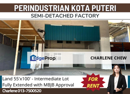 Perindustrian Kota Puteri Jalan Cenderai Semi-D Factory (Rent), Johor, Masai