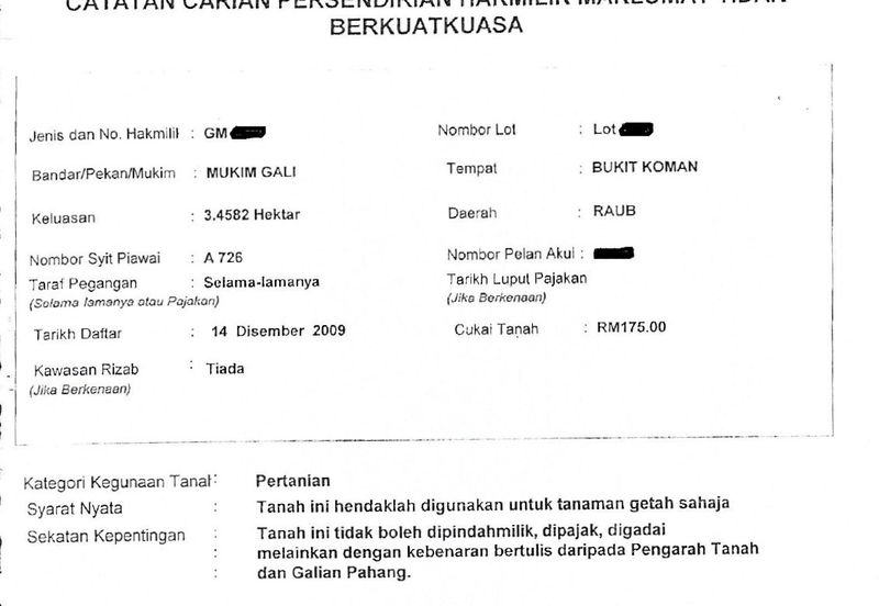 FREEHOLD Land For Sale in Bukit Koman @ Raub, Pahang - Near Town