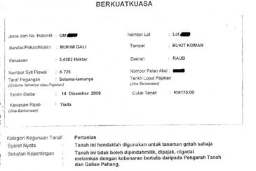 FREEHOLD Land For Sale in Bukit Koman @ Raub, Pahang - Near Town