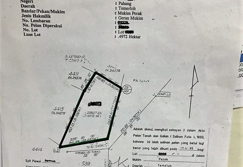 TANAH PERTANIAN FREEHOLD TEPI JALAN, Seluas 1.23 Ekar @ Batu 4, Jalan Temerloh-Maran, Pahang