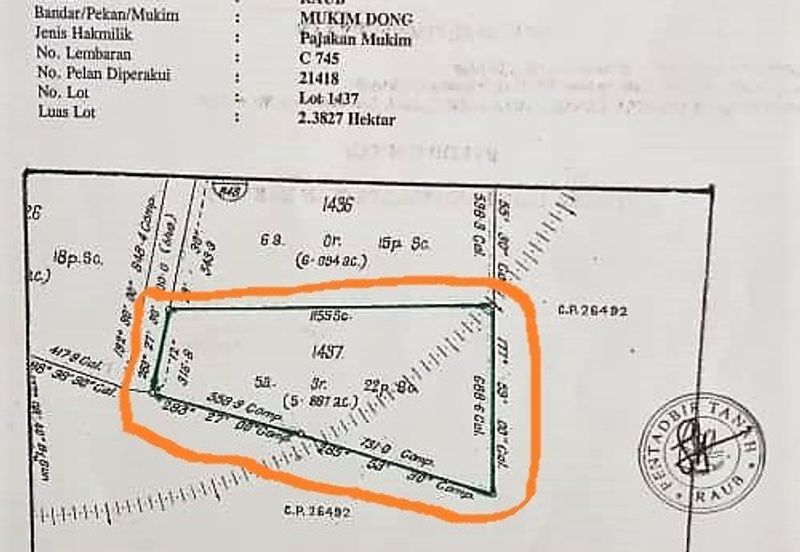 Kebun Buah-Buahan Seluas 5.88 Ekar di Raub, Pahang - FREE Lot Kediaman Seluas 60 x 80 kaki dekat Masjid dengan infra lengkap !!!