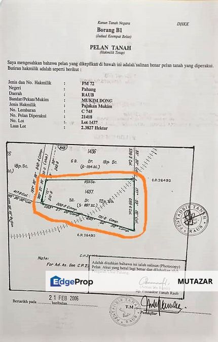 Kebun Buah-Buahan Seluas 5.88 Ekar di Raub, Pahang - FREE Lot Kediaman Seluas 60 x 80 kaki dekat Masjid dengan infra lengkap !!!, Pahang, Raub