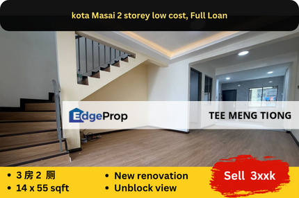 Kota Masai 2 storey low cost house, full loan, unblock view, Johor, Pasir Gudang