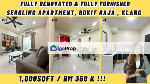 Seruling Apartment Bukit Raja Corner Unit Fully Renovated & Furnished For Sale ( Y43 ), Selangor, Klang