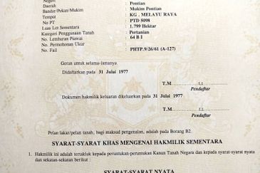 Kampung Melayu Raya Pekan Nenas Pontian tanah seluas 4.445 ekar